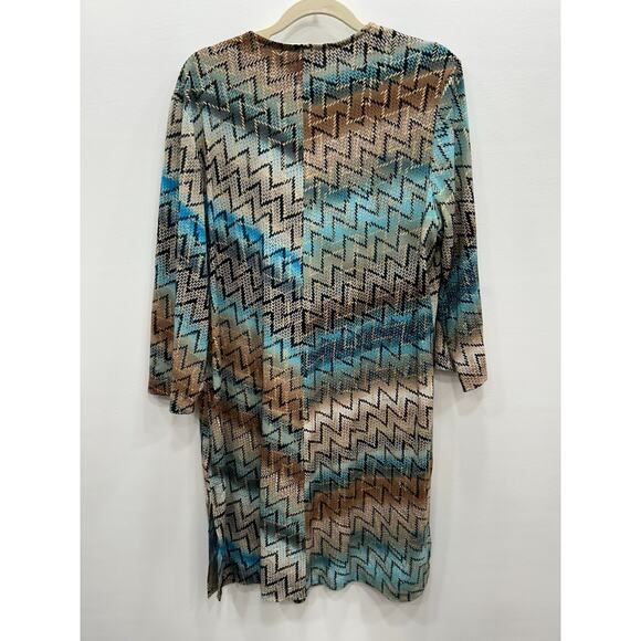 Chico's Travelers Womens Multicolor Mirrored Chevron Tie-Front Duster US Size L - Picture 2 of 11